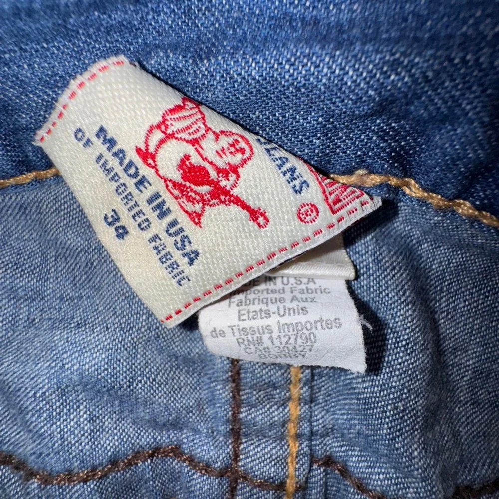 True Religion Jeans Men 34 Bobby Bootcut Loose Fit Light Wash VTG USA Logo 36x33